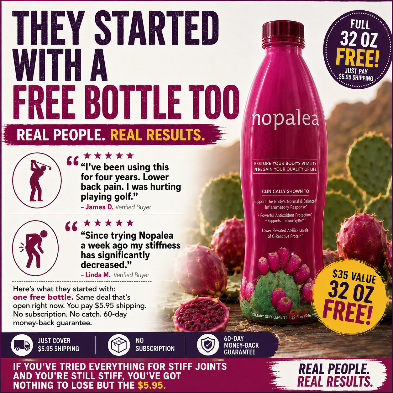 Nopalea ad — $35 value free bottle offer.