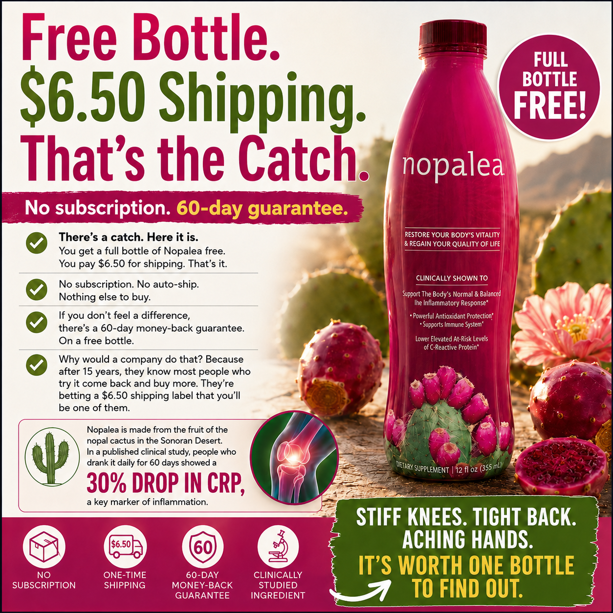 Nopalea ad — $6.50 shipping with a 60-day guarantee.
